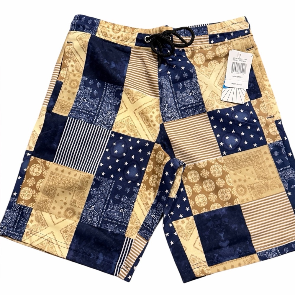 Fresh Prince of Bel-Air‎ Bandana Patchwork Shorts Men’s Small Navy Tan